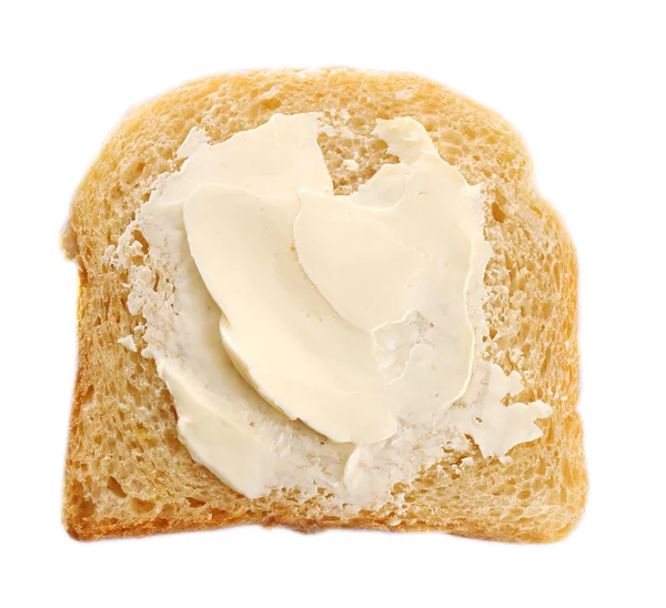 Fetta di pane con burro, isolata su bianco — Foto Stock