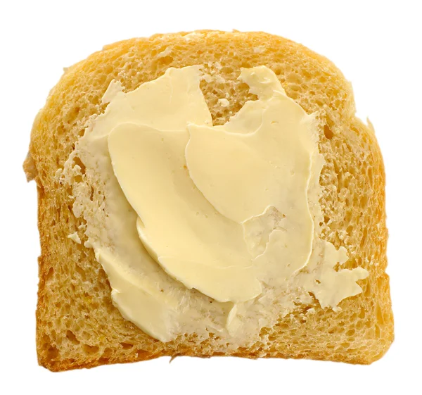 Slice of bread with butter, isolated on white — Stock Photo, Image