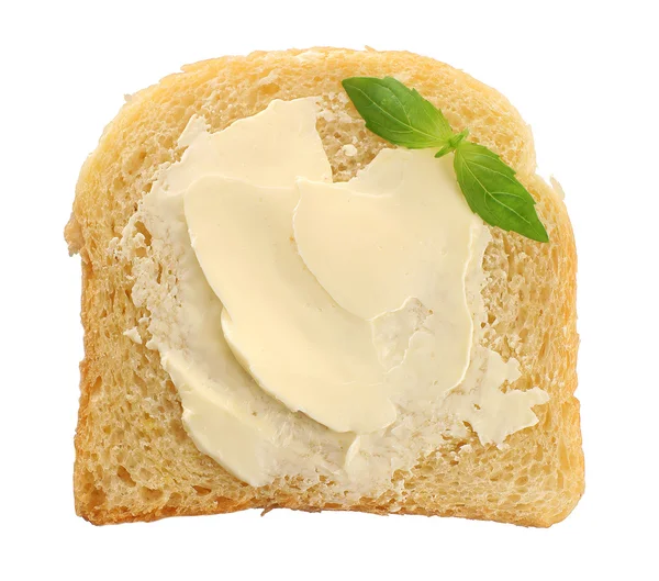 Slice of bread with butter, isolated on white — Stock Photo, Image