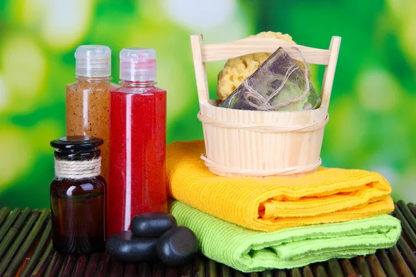 Spa setting on bamboo mat, on bright background — Stock Photo, Image