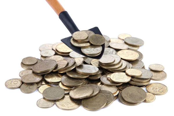 Mynt med spade isolerad på vit — Stockfoto
