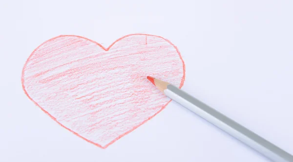 Heart drawn in pencil on a paper sheet close-up — Stock Photo, Image