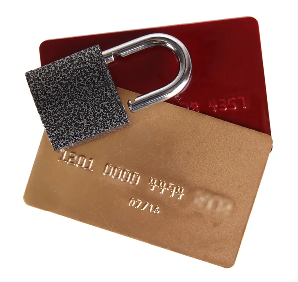 신용 카드와 잠금 흰색 절연 — 스톡 사진