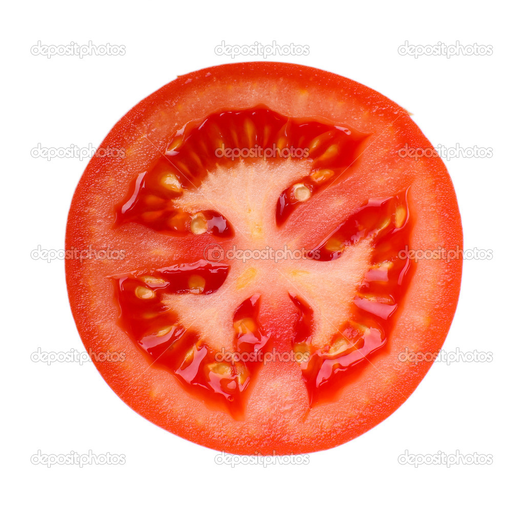 Slice of fresh tomato, isolated on white