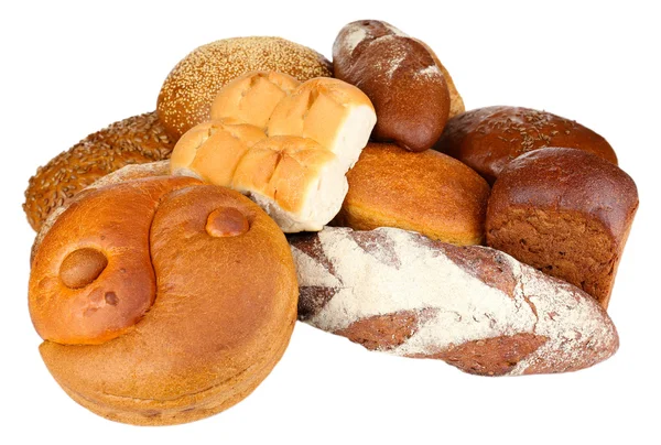 Diferentes tipos de pan aislado en blanco — Foto de Stock