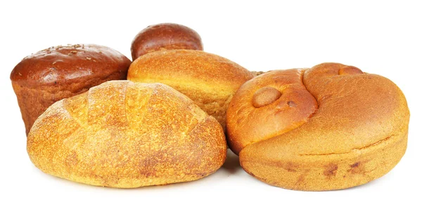 Различные типы хлеба изолированы на белом — стоковое фото