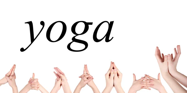 Collage di gesti delle mani nello yoga — Foto Stock