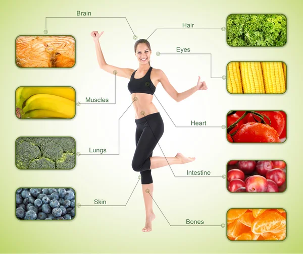 Collage van de nuttigste voedingsmiddelen voor menselijke — Stockfoto