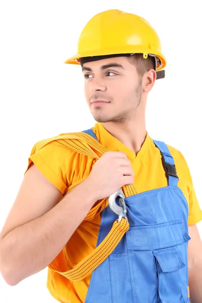 Trabajador joven aislado en blanco — Foto de Stock