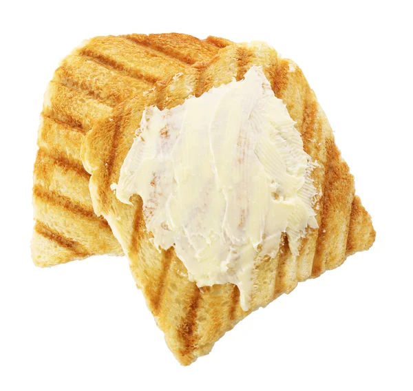 Gegrilltes Brot mit Butter, isoliert auf weiß — Stockfoto