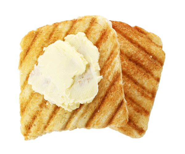 Ψητό ψωμί με βούτυρο, που απομονώνονται σε λευκό — Φωτογραφία Αρχείου