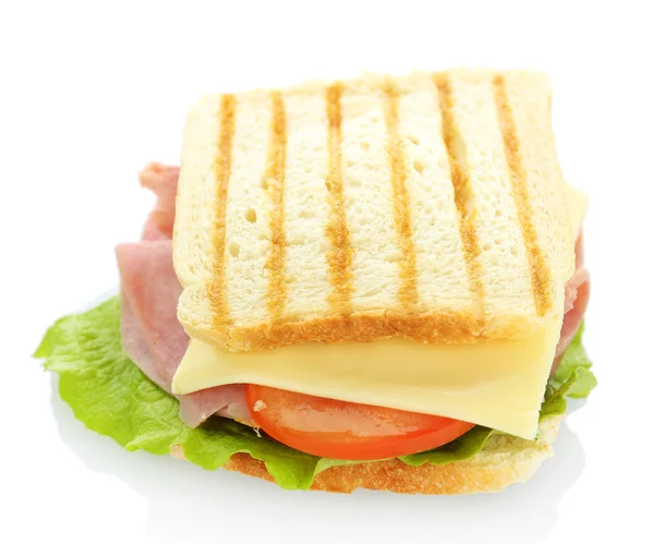 Leckeres Sandwich mit Schinken, isoliert auf weiß — Stockfoto