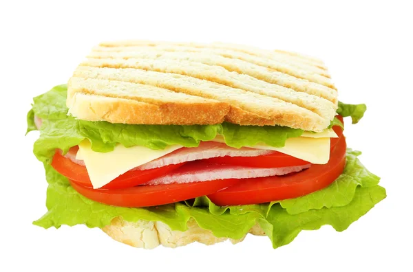 Lekkere sandwich met ham, geïsoleerd op wit — Stockfoto