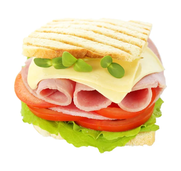Ízletes szendvicseket a sonka, elszigetelt fehér — Stock Fotó