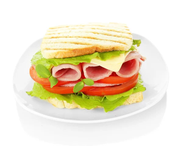 Смачний бутерброд з шинкою, ізольований на білому — стокове фото