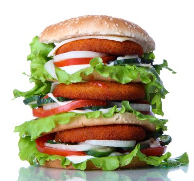büyük hamburger, üzerinde beyaz izole