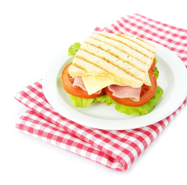 Lekkere sandwich met ham, geïsoleerd op wit — Stockfoto