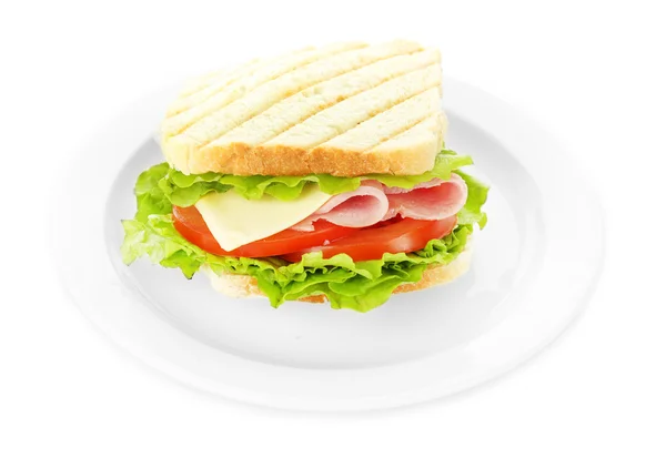 Smaczne kanapki z szynką, na białym tle — Zdjęcie stockowe