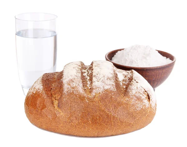 Rye bread water and flour isolated on white — Stock Photo, Image