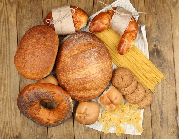 Bakery products on wooden table — Stock Photo, Image