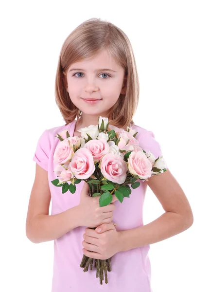 Belle petite fille tenant bouquet isolé sur blanc — Photo