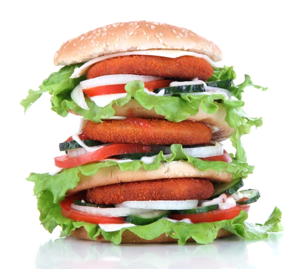 Burger uriaș, izolat pe alb — Fotografie, imagine de stoc