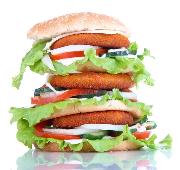 Hambúrguer enorme, isolado em branco — Fotografia de Stock