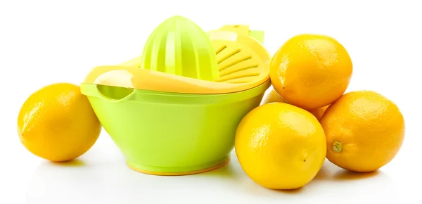 Prensa de cítricos y limones aislados en blanco — Foto de Stock