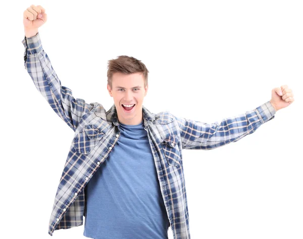 Retrato de joven guapo aislado en blanco —  Fotos de Stock