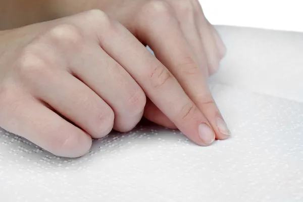 Blind woman read book written in Braille — Stock Photo, Image