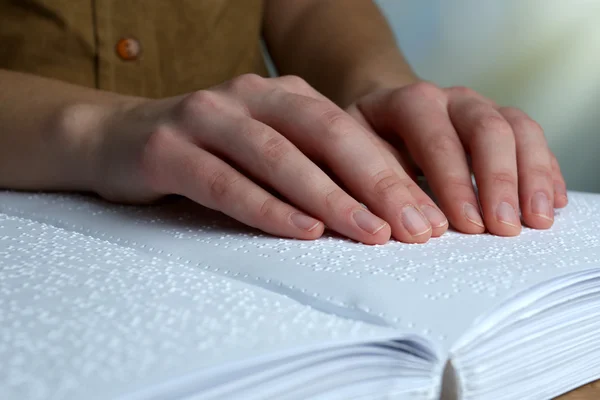 Blind woman read book written in Braille — Stock Photo, Image