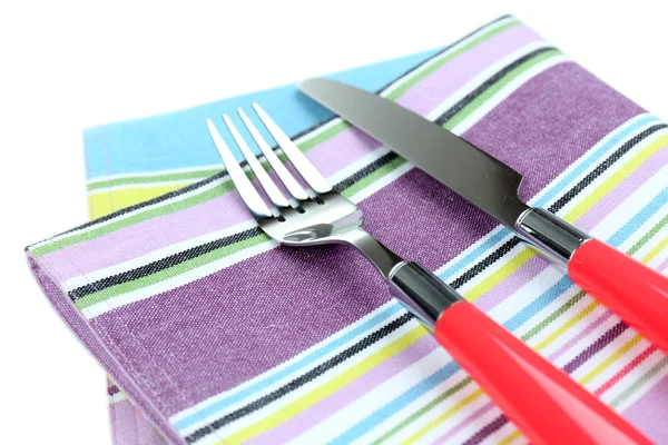 Couverts de cuisine sur serviette de couleur gros plan — Photo