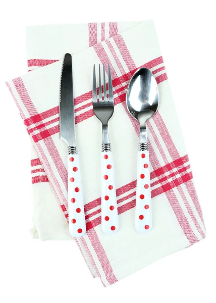 Mutfak bıçakları üzerinde beyaz izole renkli peçete üzerinde — Stok fotoğraf