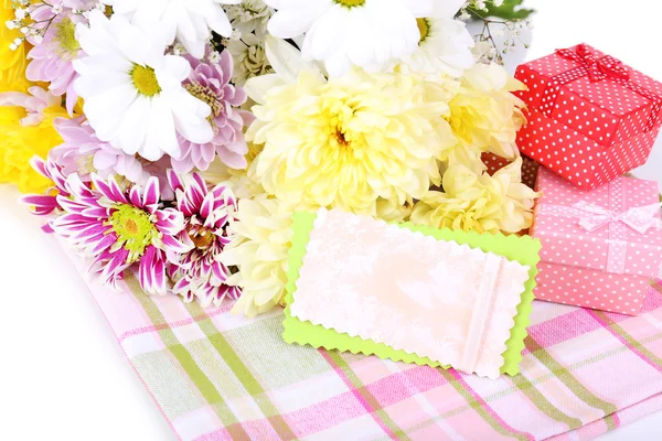 Beautiful chrysanthemum flowers on table close-up — Stock Photo, Image