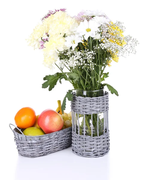 Beautiful chrysanthemum flowers in vase isolated on white — Stock Photo, Image