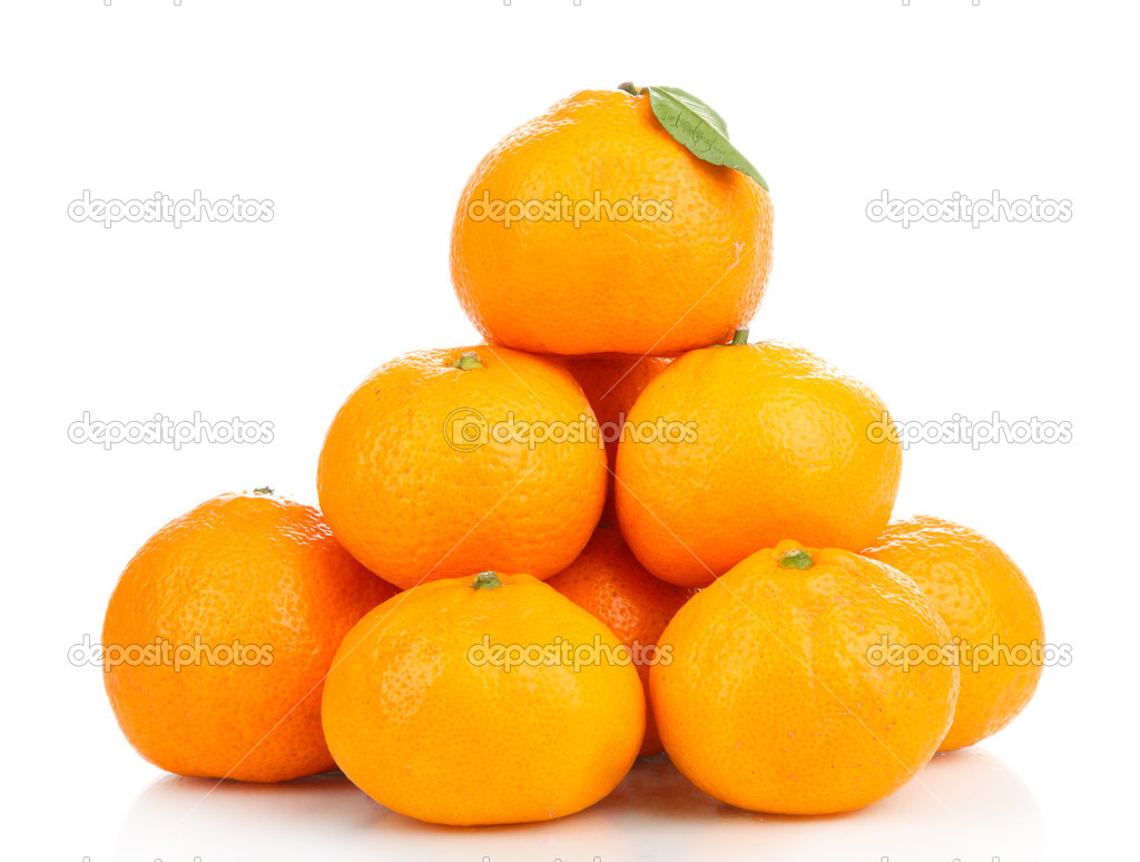 Ripe sweet tangerines, isolated on white