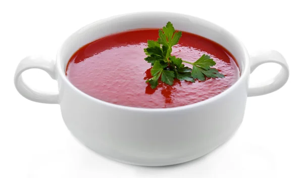 Supă de roșii gustoasă, izolată pe alb — Fotografie, imagine de stoc