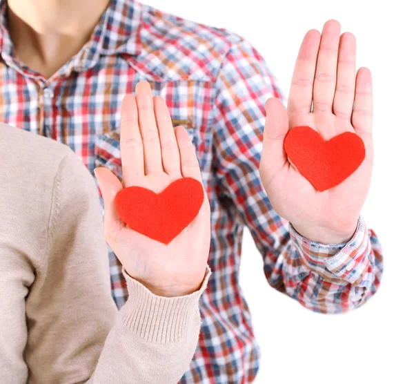 Hands with hearts, isolated on white — Stock Photo, Image