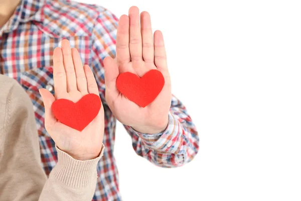 Hands with hearts, isolated on white — Stock Photo, Image