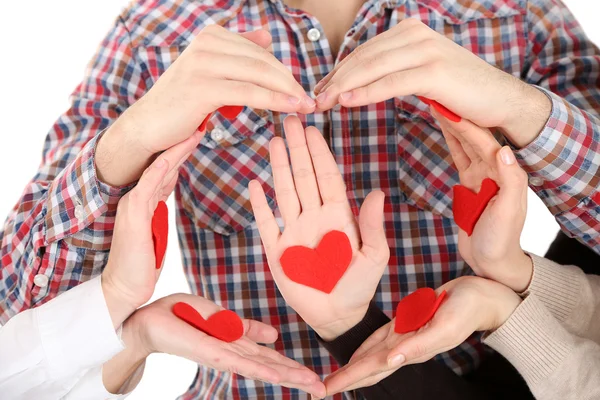 Manos con corazones, aisladas en blanco — Foto de Stock