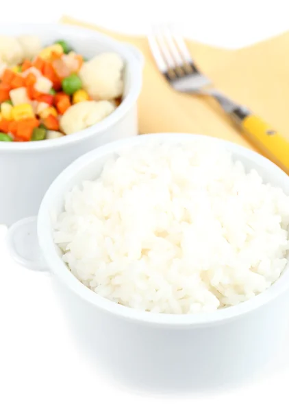 Gekochter Reis und Gemüse aus nächster Nähe — Stockfoto