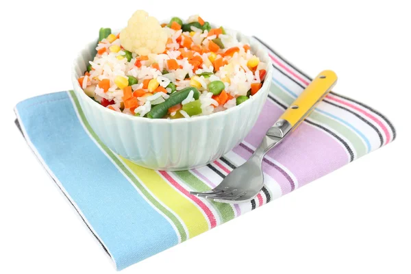 Arroz cocido con verduras aisladas sobre blanco — Foto de Stock