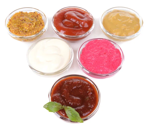 Various sauces isolated on white — Stock Photo, Image