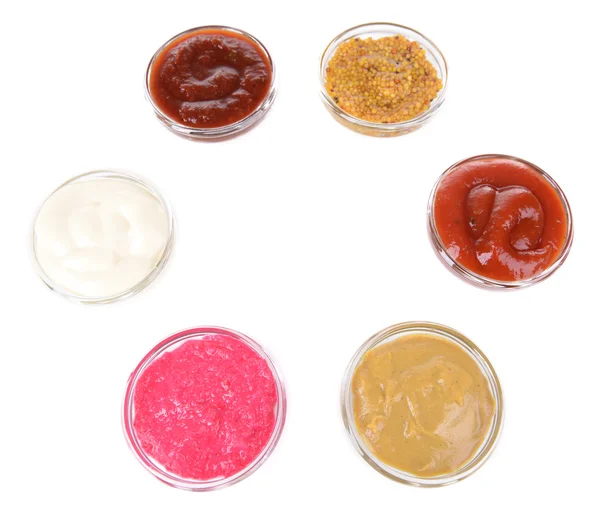 Various sauces isolated on white — Stock Photo, Image