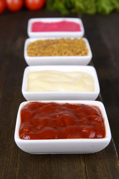 Various sauces on table close-up — Stock Photo, Image