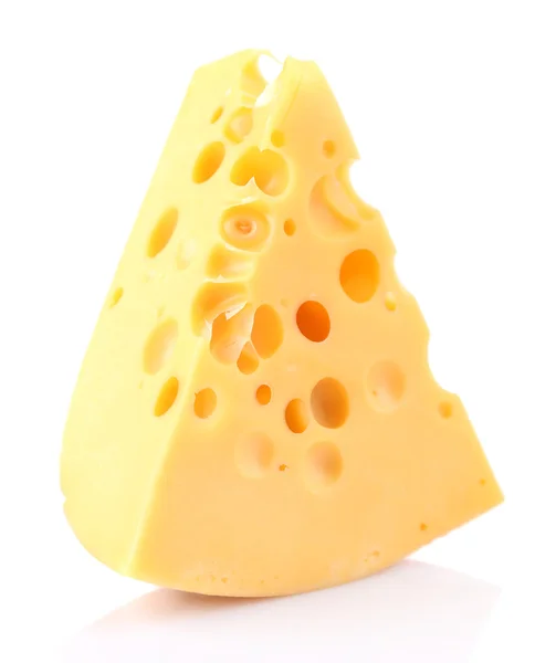 白で隔離されたプレート上のチーズの一部 — ストック写真