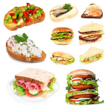 lezzetli sandviçler üzerinde beyaz izole