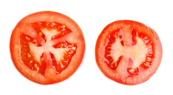 Fatias de tomate fresco, isoladas a branco — Fotografia de Stock