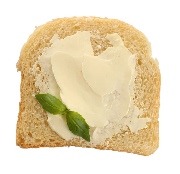 Fatia de pão com manteiga, isolada sobre branco — Fotografia de Stock