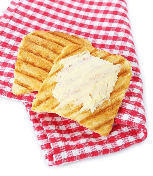 Chleb z grilla z masłem, na białym tle — Zdjęcie stockowe